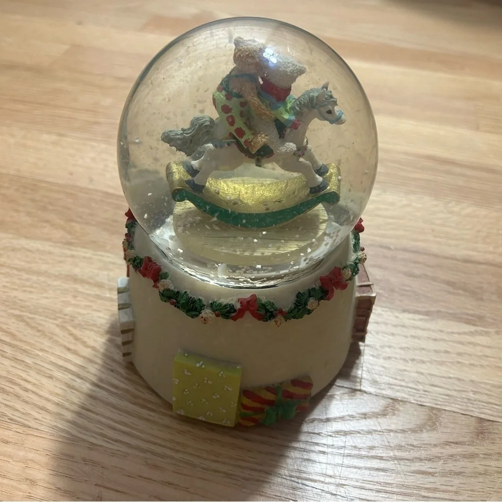 Vintage Teddy Bear Rocking Horse Christmas Snow Globe Tree Holiday Decor